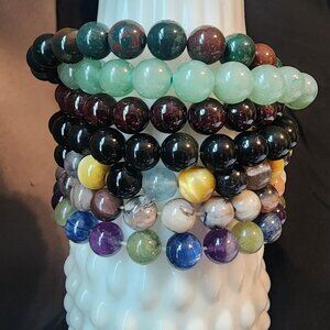 Lot of 7 Mixed Gemstone Stretch Bracelets Multicolored